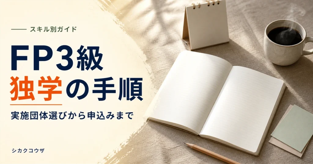 濃紺の机にノートパソコンと手帳を広げて学習計画を立てるイメージ（ファイナンシャルプランナー3級 独学）